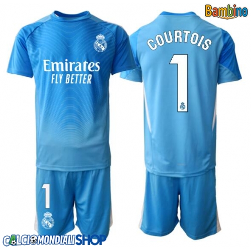 Maglie da calcio Real Madrid Thibaut Courtois #1 Portiere Prima Maglia Bambino 2025-26 Manica Corta + Pantaloni corti)